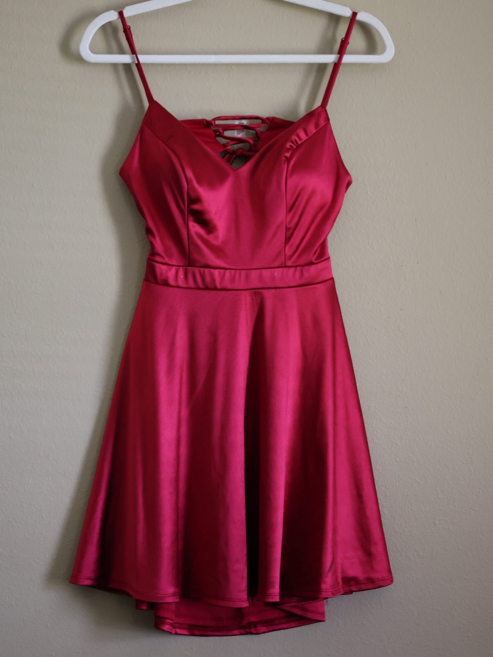 City Vibe Red Satin Lace Up Back Fit Flare Party Dress Size 3